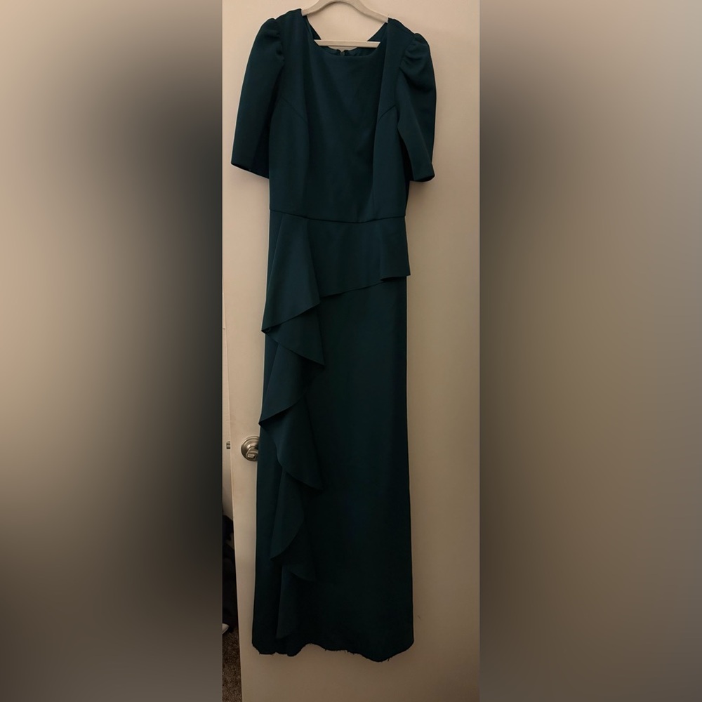 Elegant Teal Green Ruffle-Trim Maxi Dress